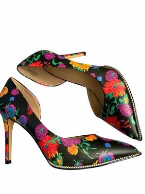 BCBGeneration Floral Print D’Orsay Pumps Pointed Toe Stiletto Black Multi